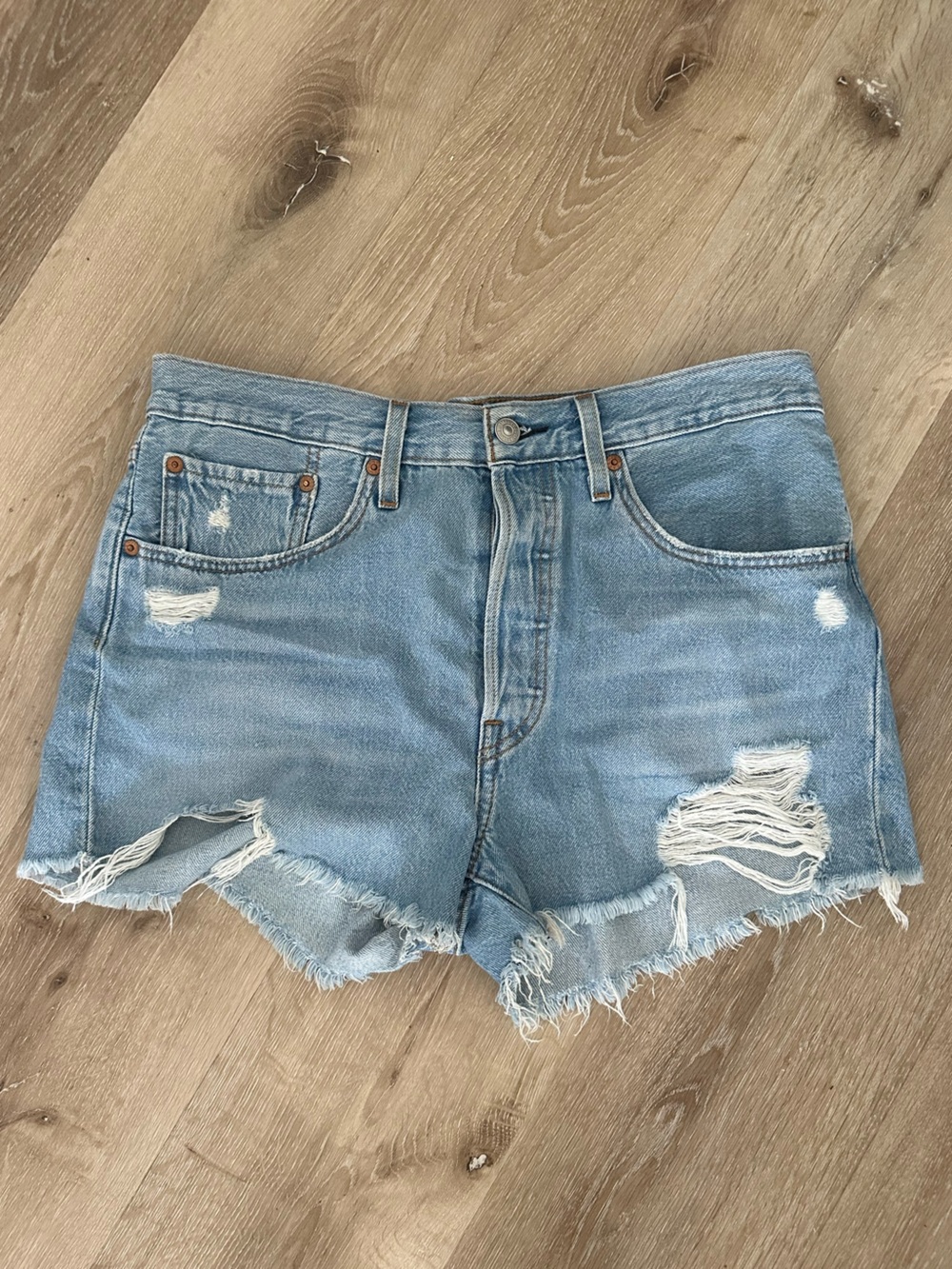 Levi's Light Blue Distressed Denim Cutoff Shorts